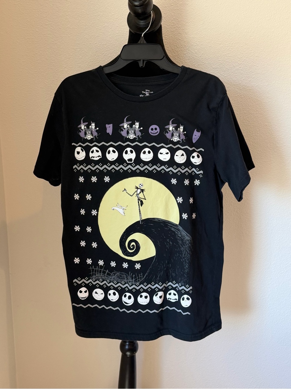 Tim Burtons The Nightmare Before Christmas Graphic Tee with Yellow Moon Unisex L